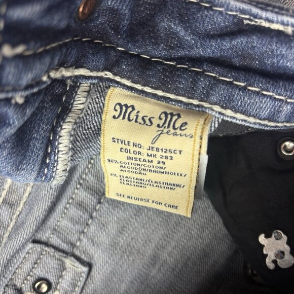 Miss Me Signature Cuffed Straight Jeans Rhinestone Distressed Light Wash Size 25 - Picture 9 of 11